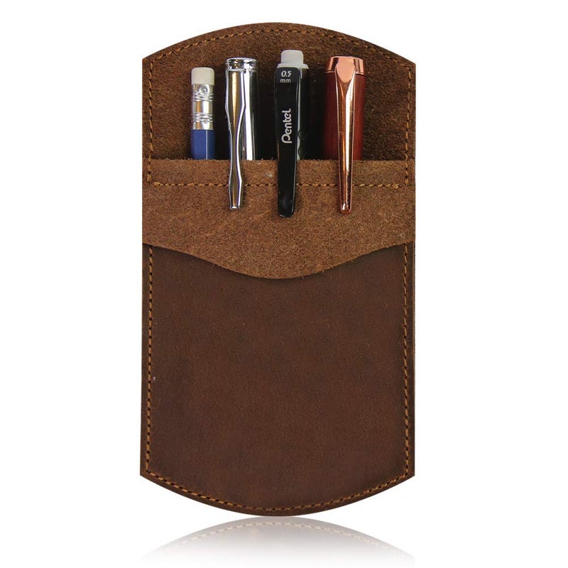 WANDERINGS Genuine Leather Pocket Protector - 3.5" x 6.25" - Handmade Leather Pen and Pencil Pocket Pouch Organizer for Office and Home - Pocket Pen Holder, Tool Pouch - Image 1